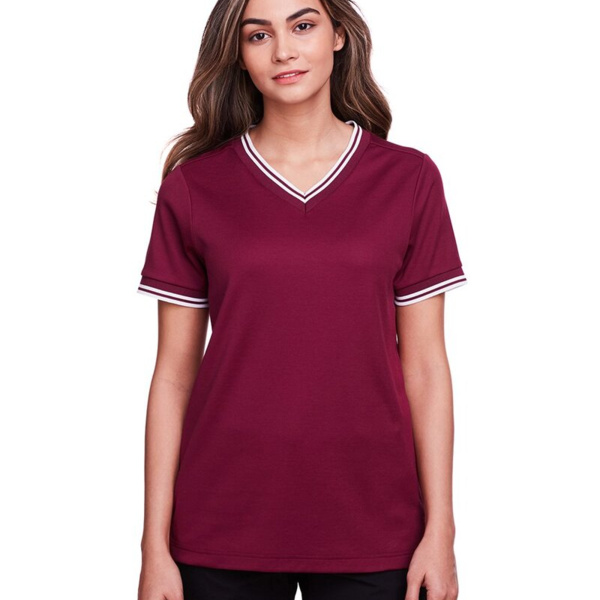 Women's CrownLux Performance® Plaited Tipped V-Neck Shirt Thumbnail